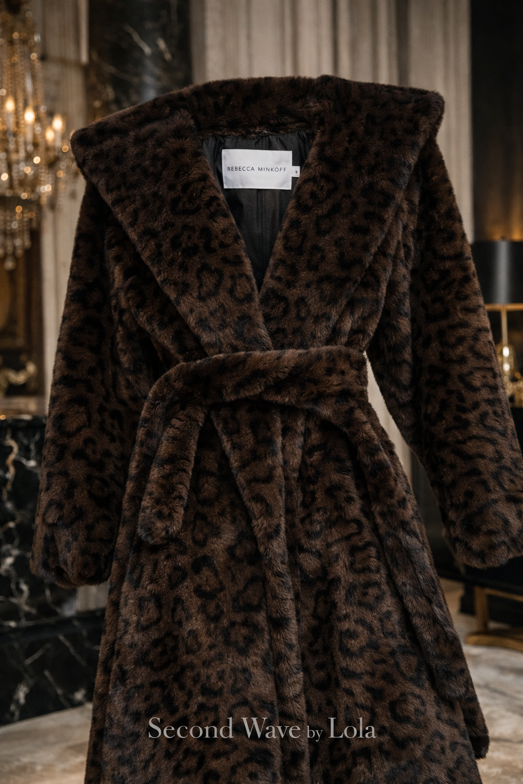 Rebecca Minkoff Hooded Leopard Faux Fur Coat – Dark Brown – Size S