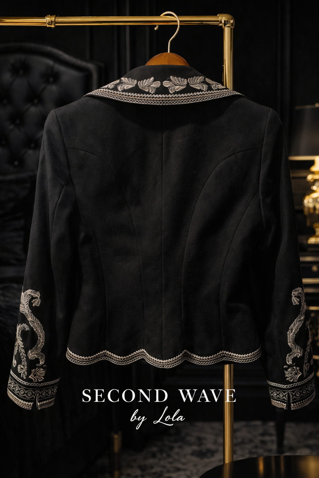 Peter Nygård Black Embroidered Blazer Size 4 | Baroque Silver Embroidery Jacket | Statement Evening Jacket | Vintage Inspired