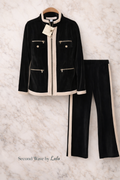 Boston Proper Velour Chic Zipper Coord Set – Black & Cream | 2-Piece Lounge Set | Size S