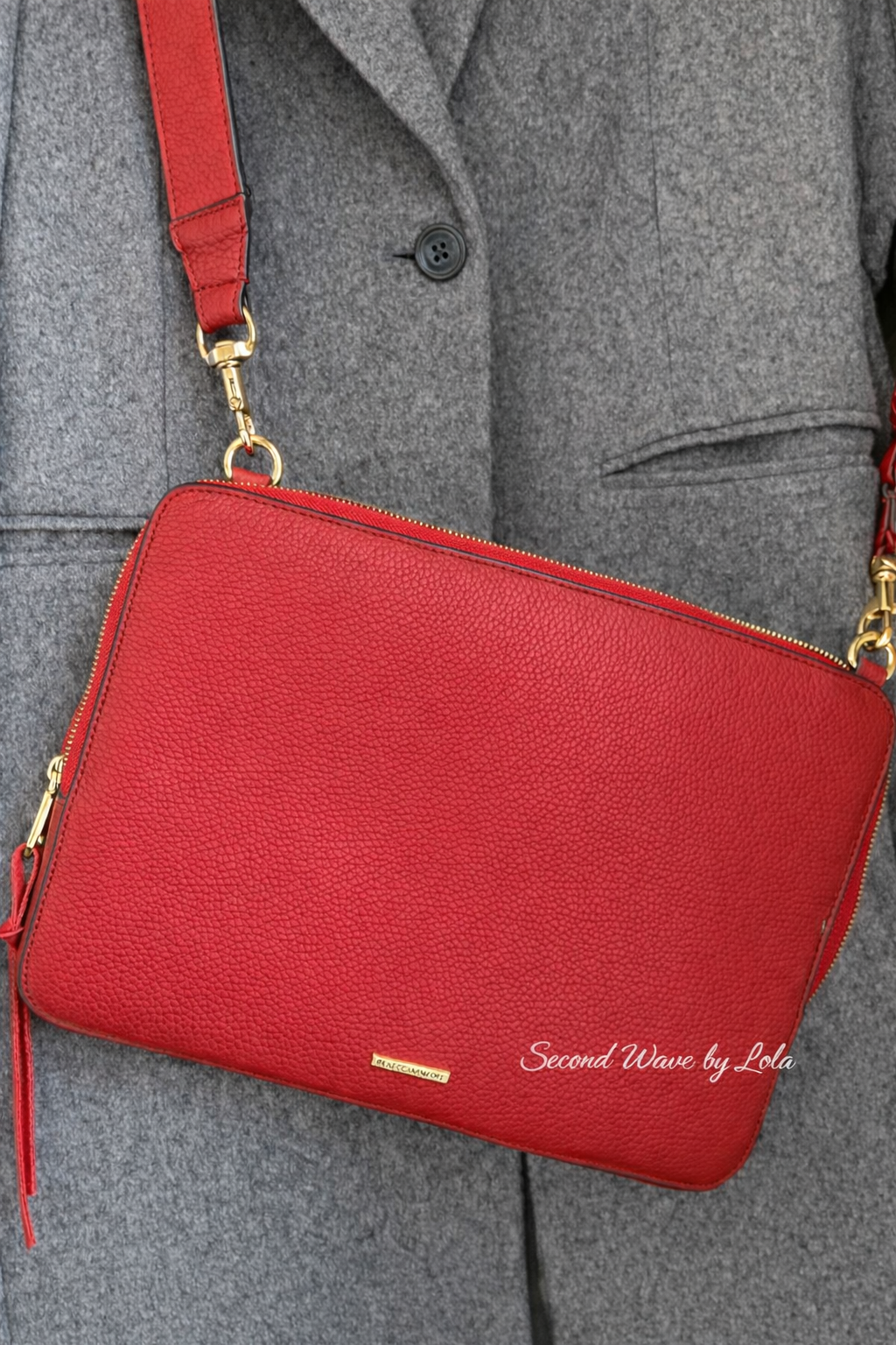 Rebecca Minkoff Genuine Red Leather Work / Laptop Crossbody Bag