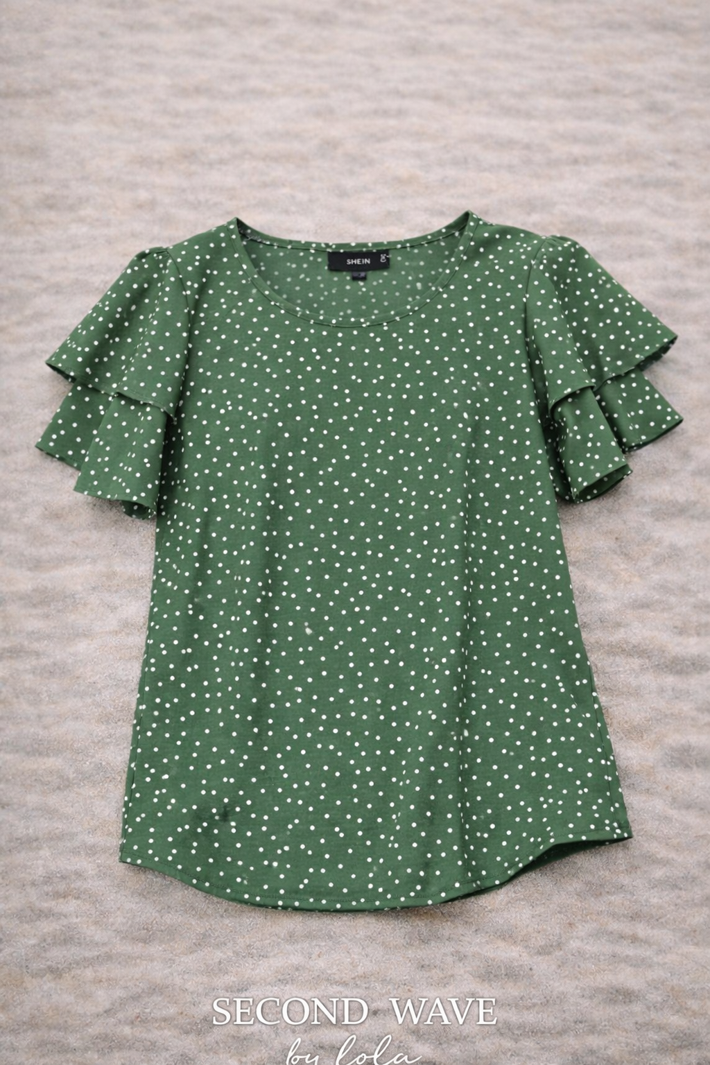Green Polka Dot Flutter Sleeve Blouse – Size Small