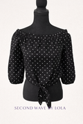 Black Polka Dot Off-Shoulder Tie Front Blouse – Size XS