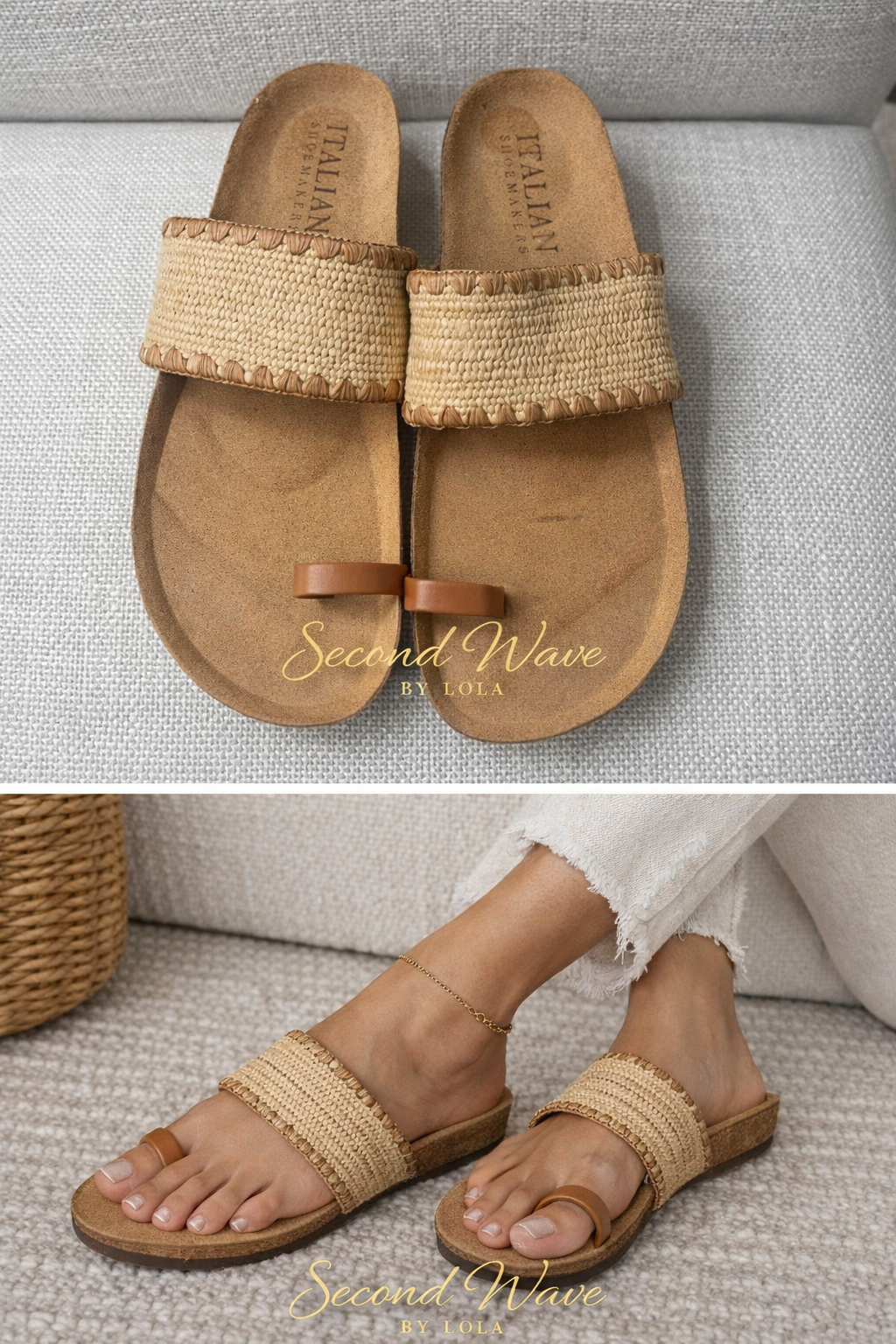 Italian Shoemakers Raffia Slide Sandals Womens 8.5 Cork Footbed Boho Summer Comfort