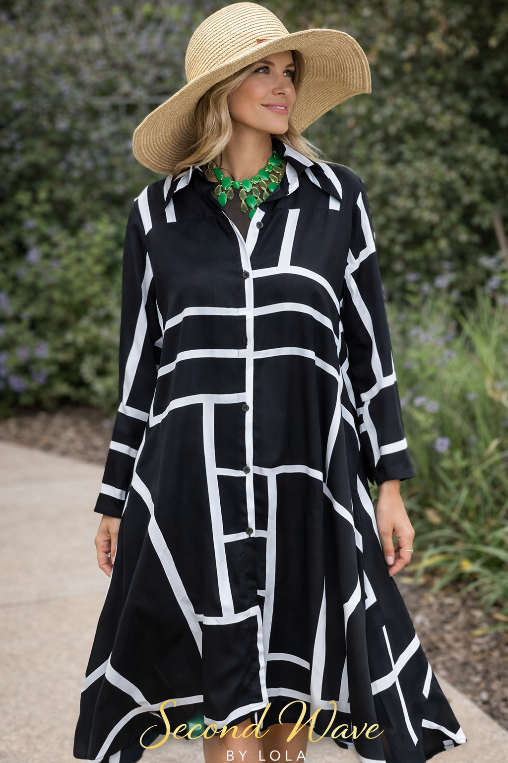 Avant Garde Black White Geometric Shirt Dress M Oversized Artsy Statement Tunic