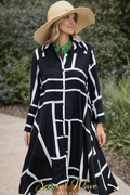 Avant Garde Black White Geometric Shirt Dress M Oversized Artsy Statement Tunic
