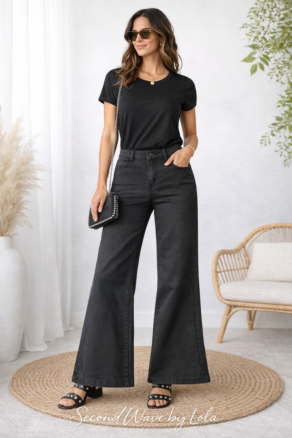 Boston Proper High-Rise Wide Leg Pants – Black – Size 0