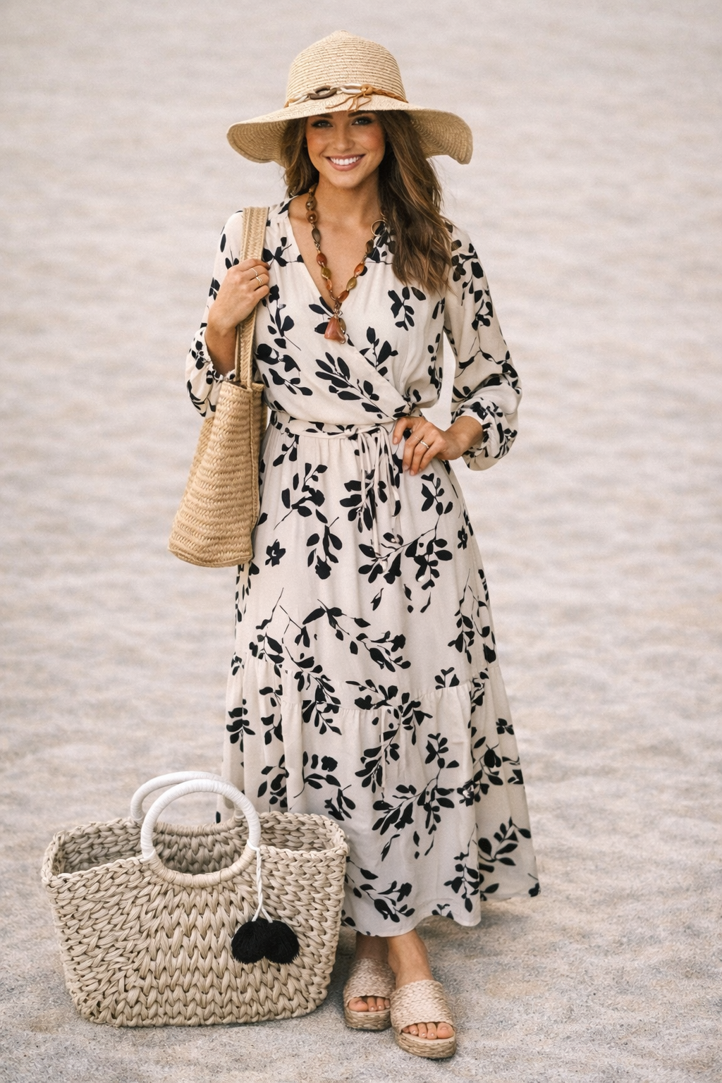 Böhme Kaydee Floral Maxi Dress – Black & Cream Boho Dress – Size Small