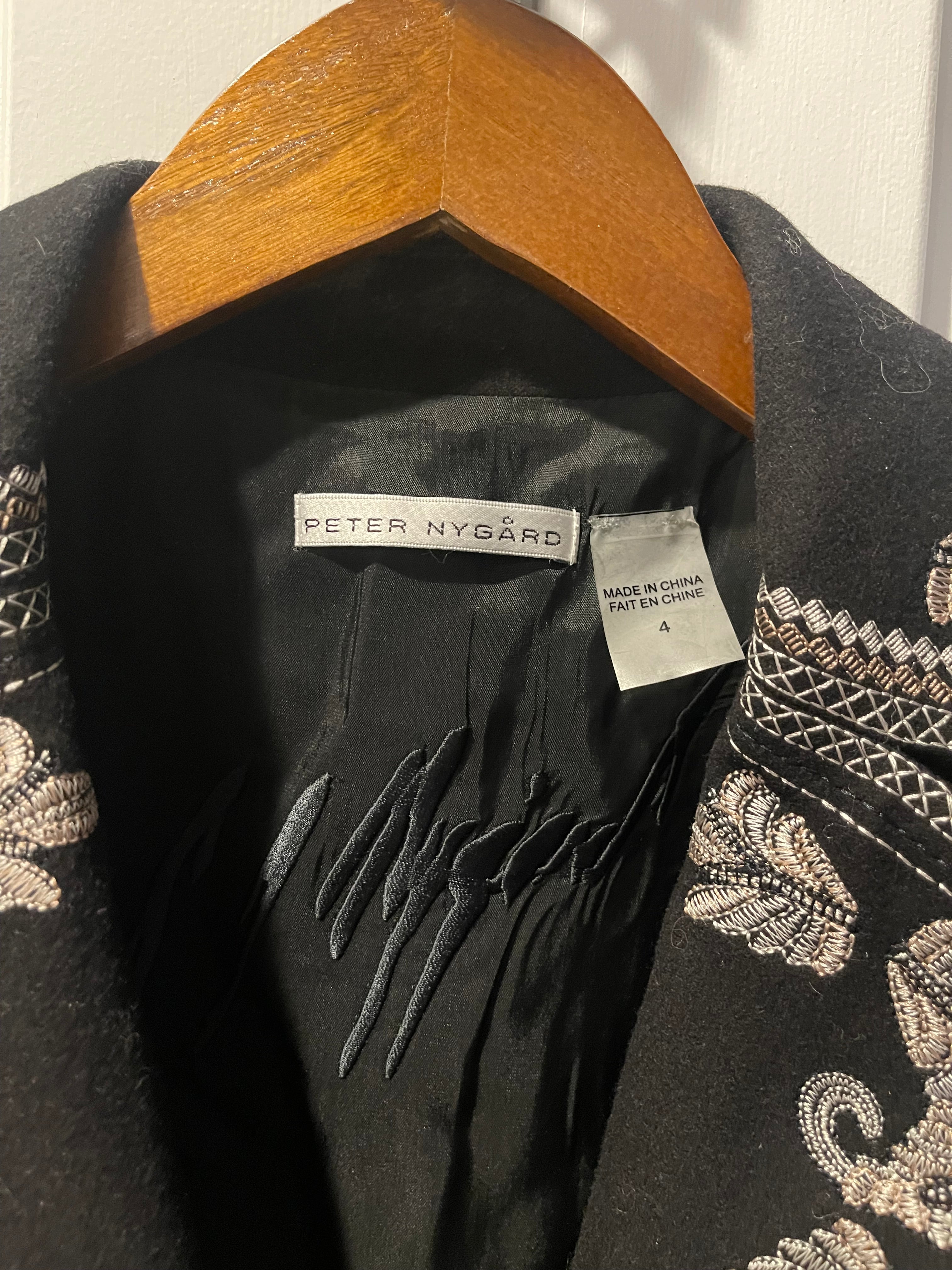 Peter Nygård Black Embroidered Blazer Size 4 | Baroque Silver Embroidery Jacket | Statement Evening Jacket | Vintage Inspired