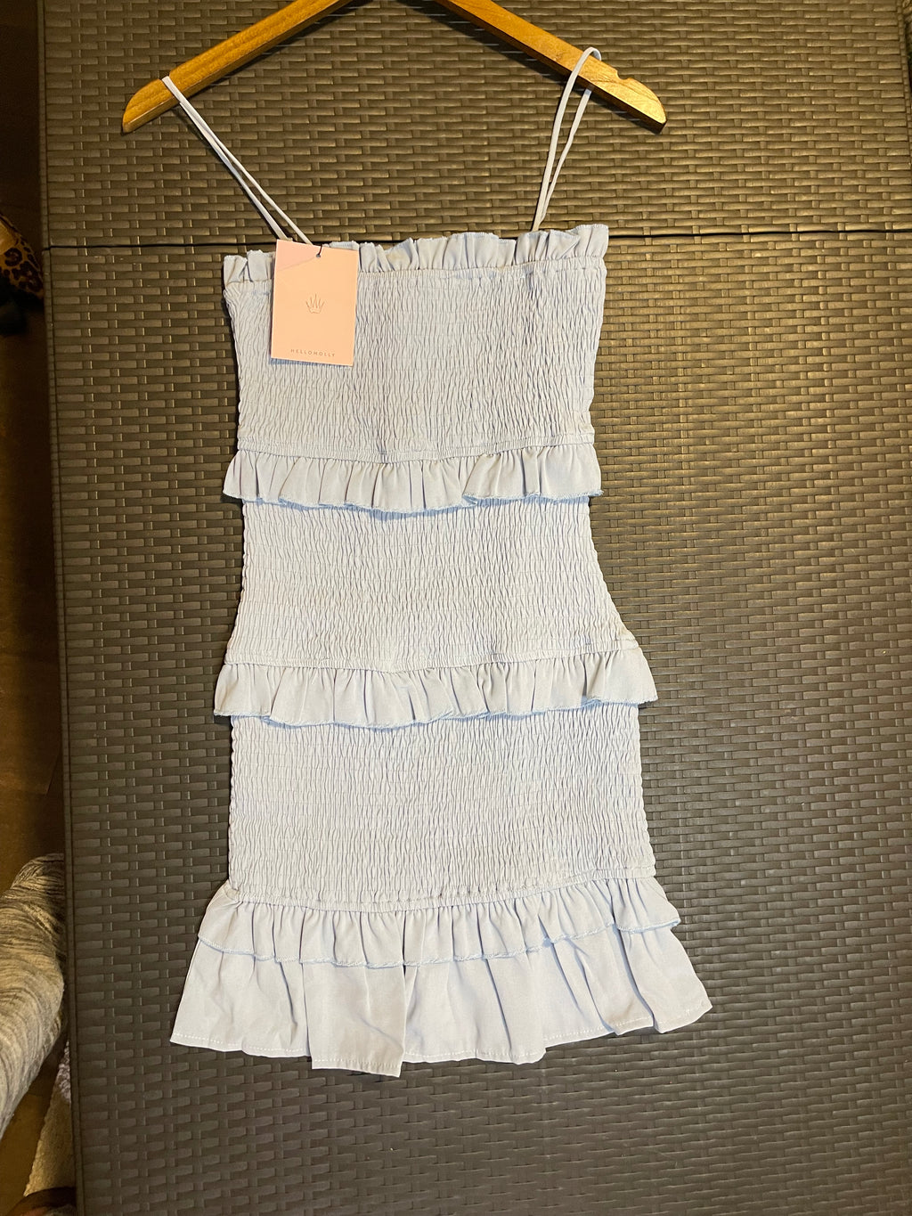 Hello Molly Blue Smocked Ruffle Mini Dress – Size Small
