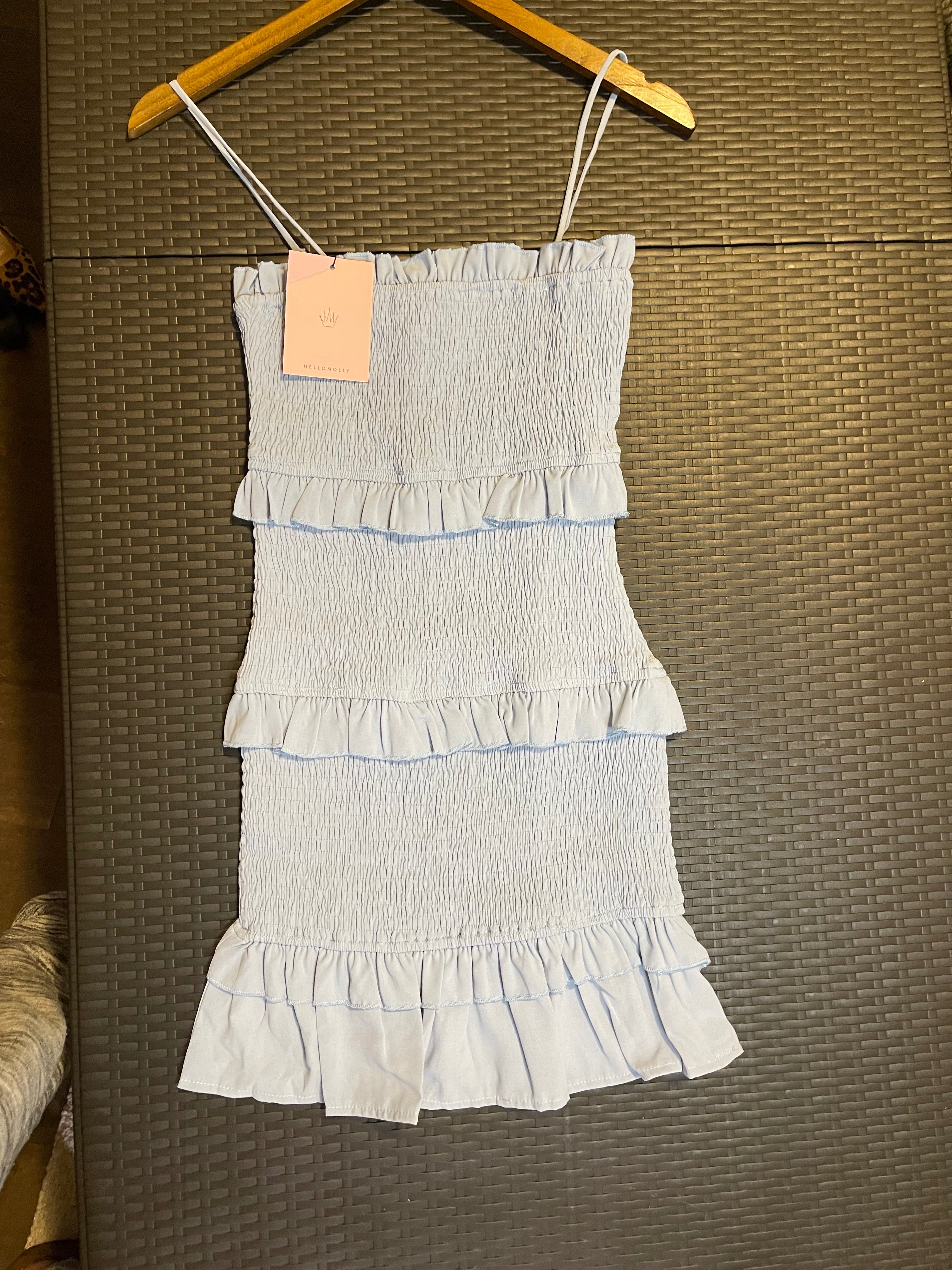 Hello Molly Blue Smocked Ruffle Mini Dress – Size Small