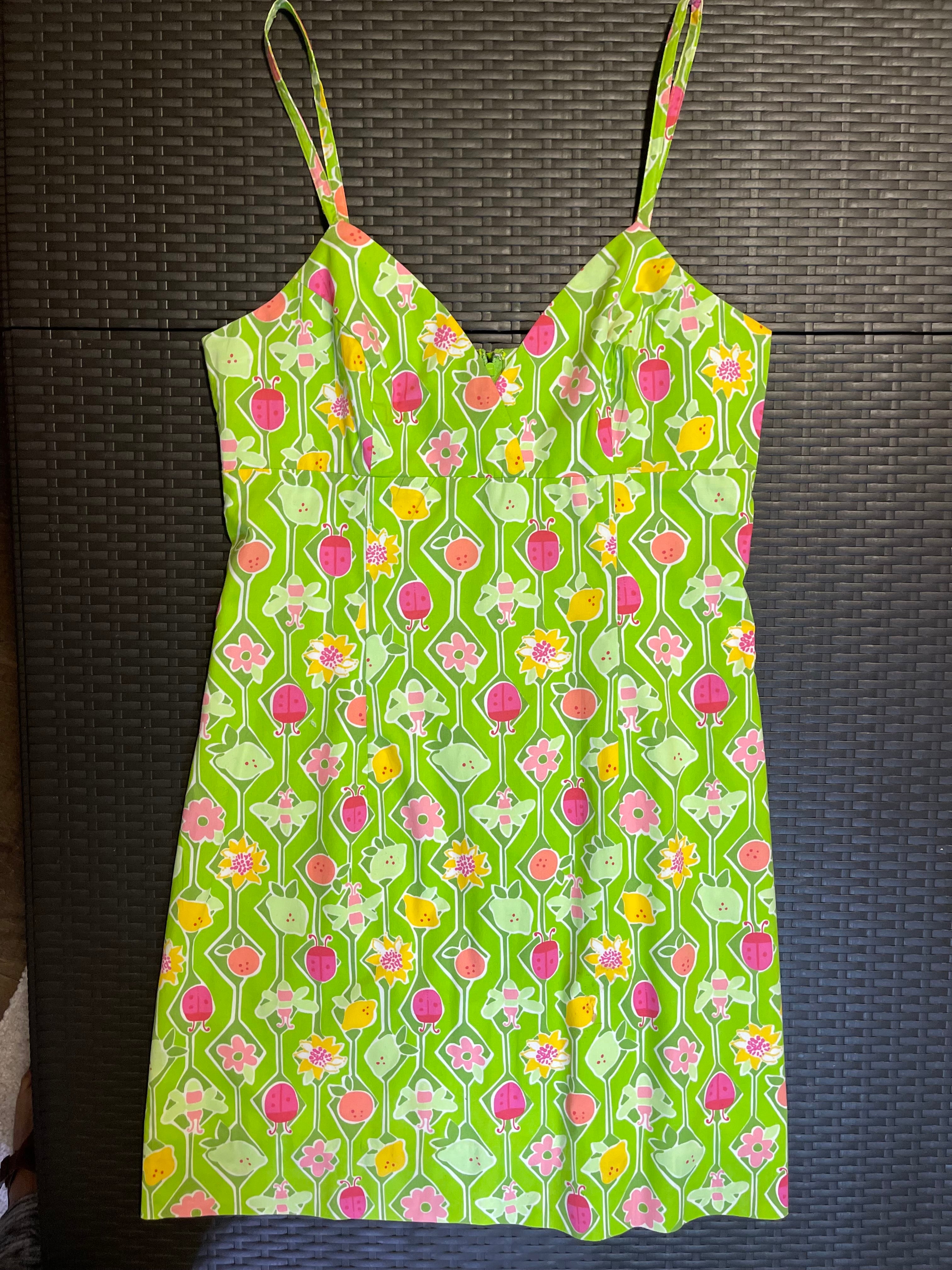 Lilly Pulitzer Green Fruit & Floral Print Dress – Size 8