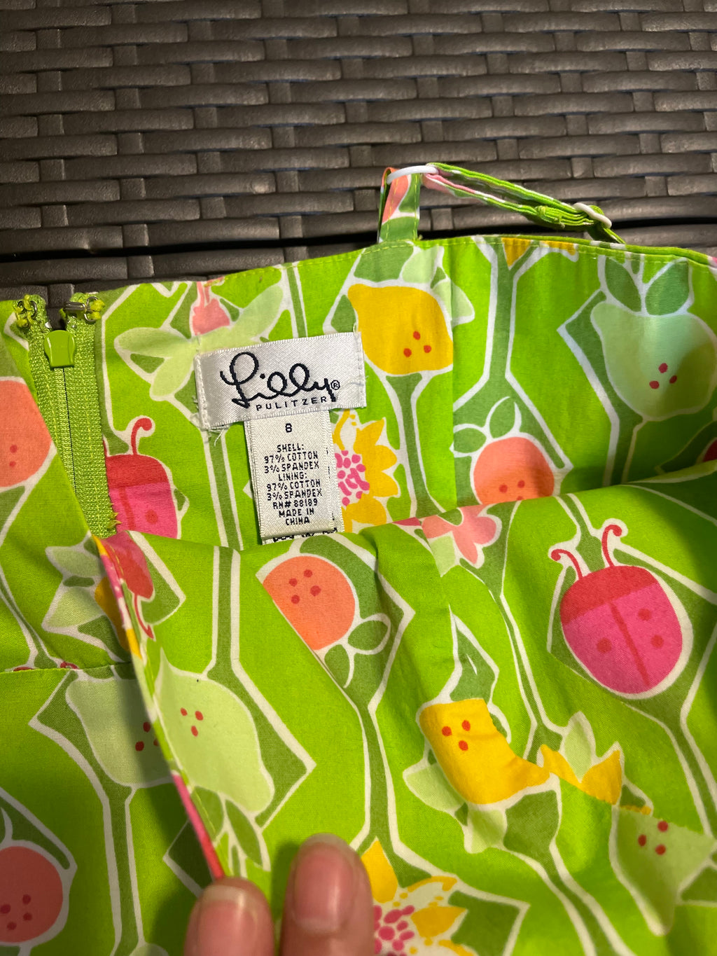 Lilly Pulitzer Green Fruit & Floral Print Dress – Size 8