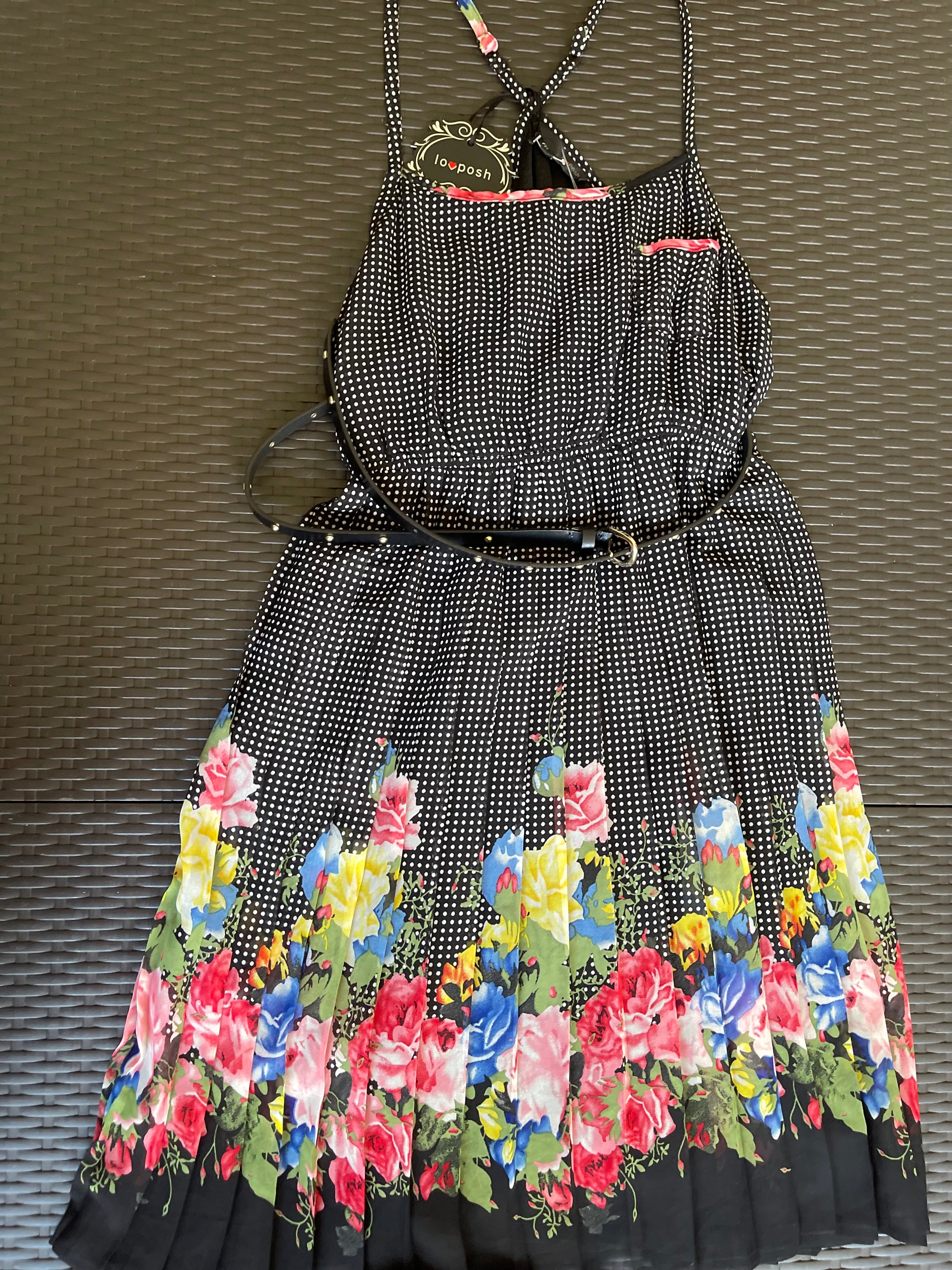 Vintage-Inspired Polka Dot Floral Summer Dress  Size M Curated by Second Wave by Lola