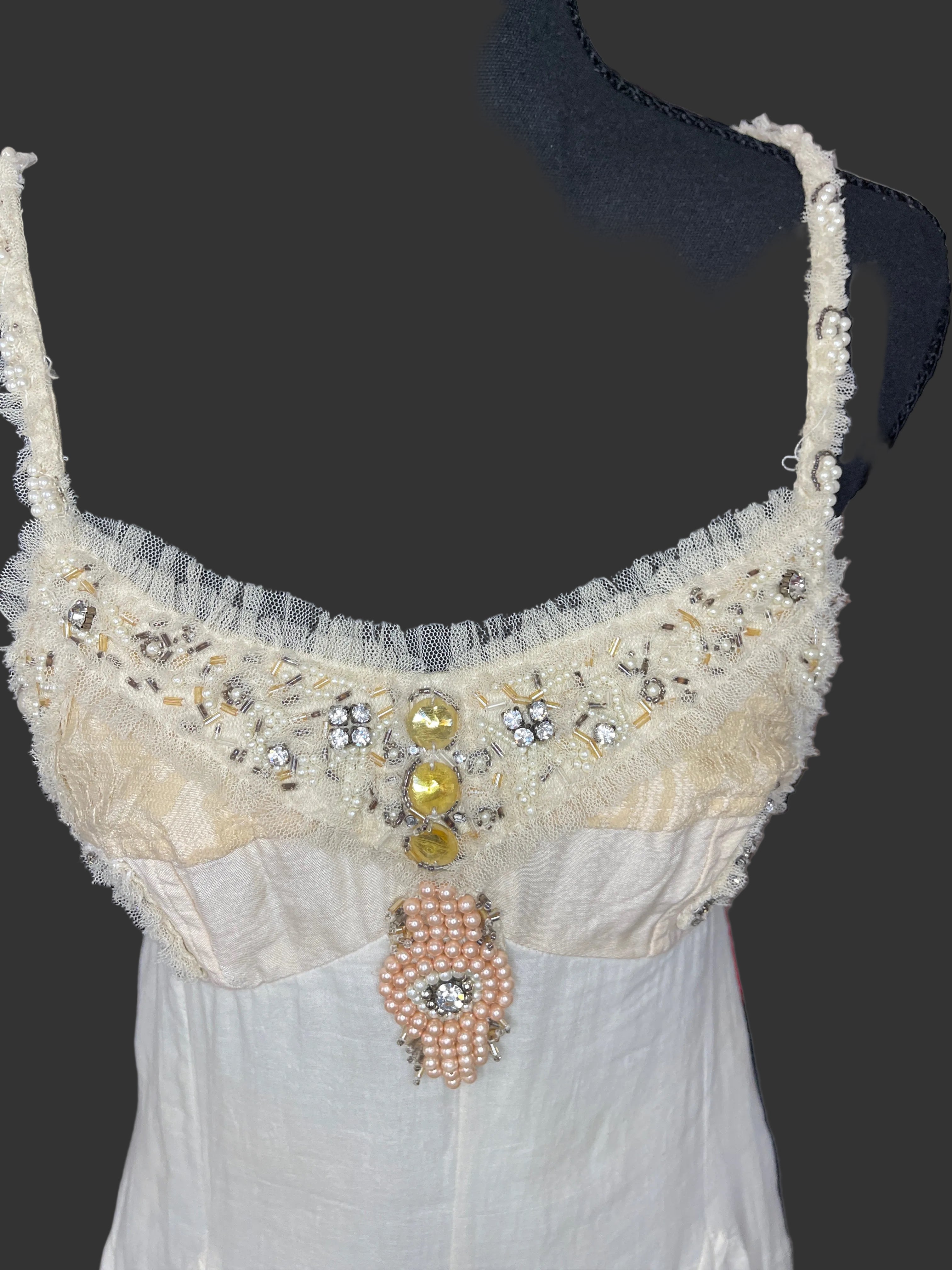 FP One Embellished Boho Slip Dress – Size 2 – Cream Vintage Style