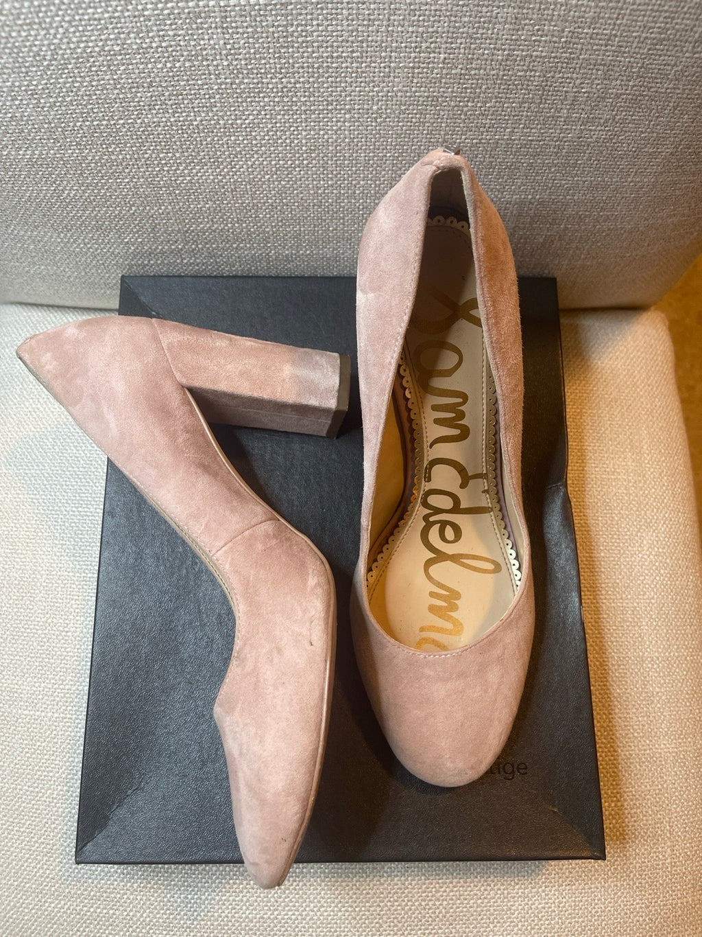 Sam Edelman Stillson Blush Suede Block Heel Pumps Women Size 8 Nude Pink