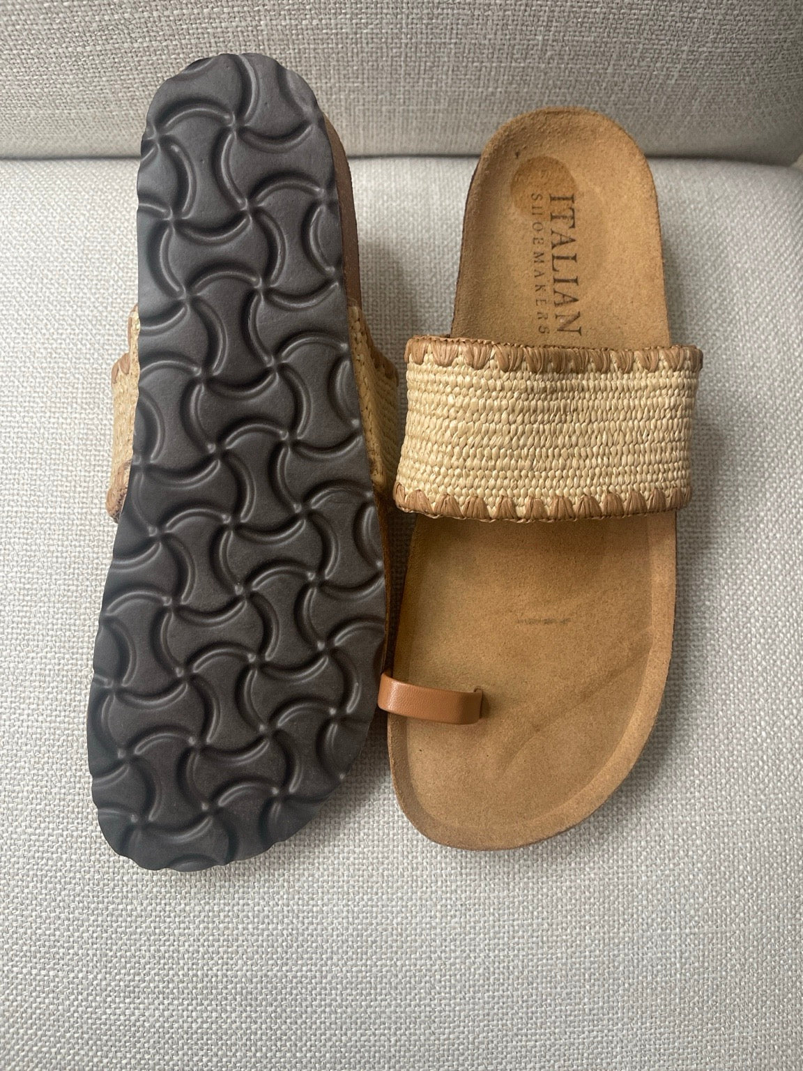 Italian Shoemakers Raffia Slide Sandals Womens 8.5 Cork Footbed Boho Summer Comfort