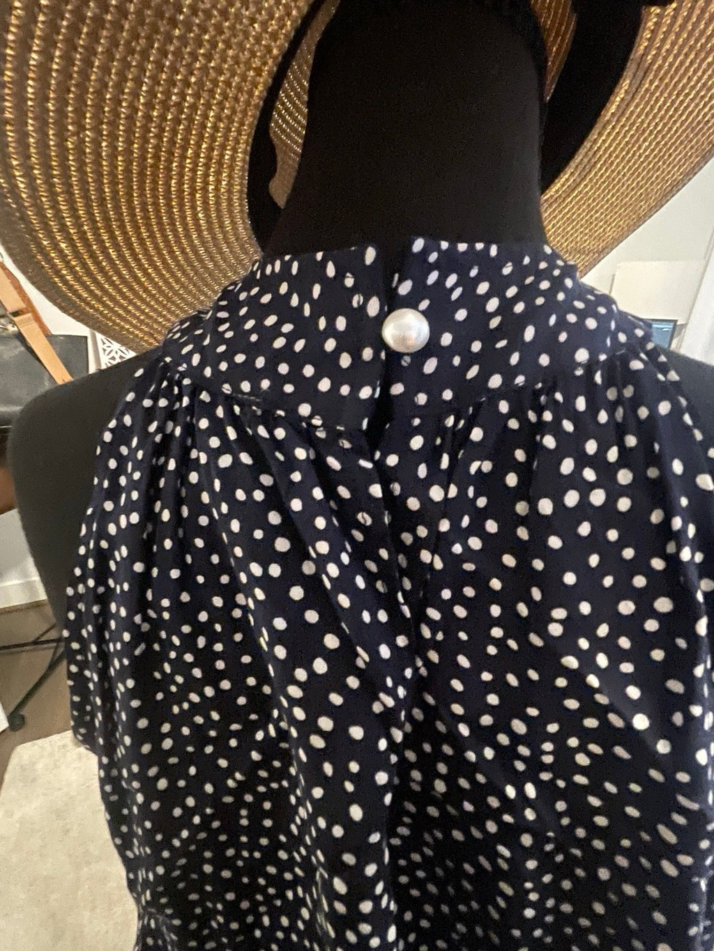 Camila Navy White Polka Dot Halter Maxi Dress M Boho Resort Flowing Statement