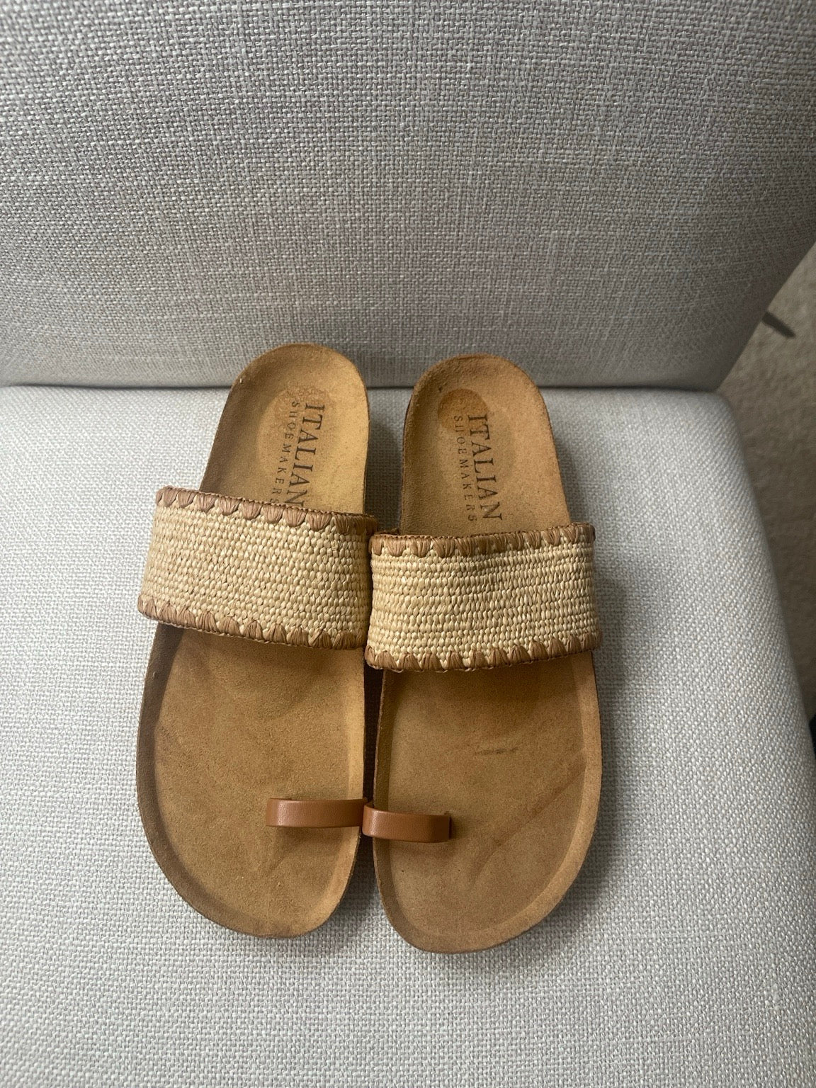 Italian Shoemakers Raffia Slide Sandals Womens 8.5 Cork Footbed Boho Summer Comfort