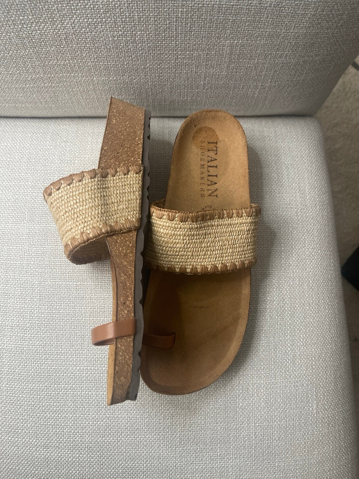 Italian Shoemakers Raffia Slide Sandals Womens 8.5 Cork Footbed Boho Summer Comfort