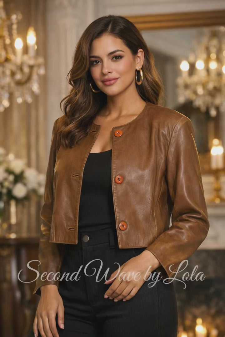 Vintage Georgetown Leather Cropped Jacket - Soft Brown Leather - Size M - Women's Vintage Jacket